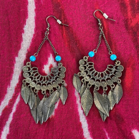Bohemian Metal Feather Earrings - Picture 2 of 5